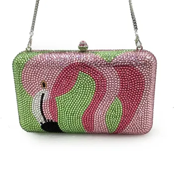 Women Crystal Evening Clutch Purses High-End Flamingo Pattern Diamond Clutches Lady Rhinestone Party Prom Handbags Dinner Bags
