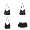Women's Bag PU Shoulder Bag Soft Fashion Handbag Large Vintage Black Dyeing Dumpling Pack Multi-pockets Crossbody Bag