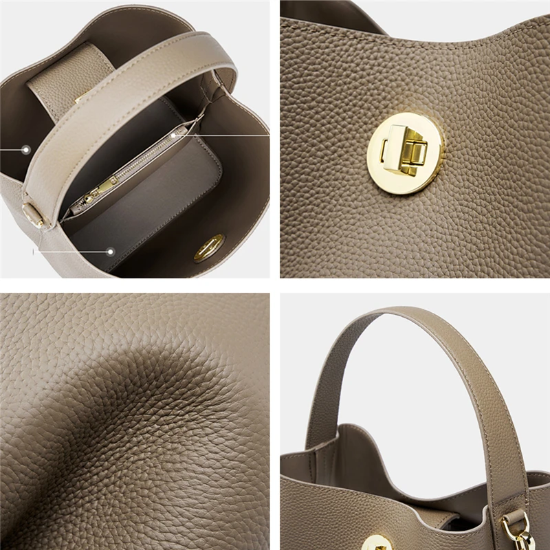 Burminsa Cowhide Genuine Leather Bucket Tote Handbags For Women 2026 Luxury Designer Top Handle Ladies Shoulder Crossbody Bags