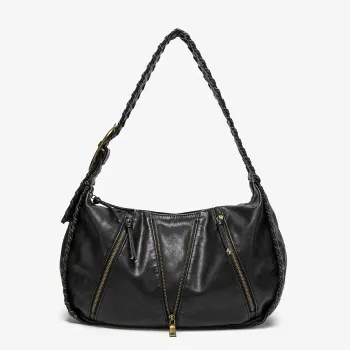 Venn Angel Vintage Handbag Black Hobo Bag for Women, Soft Faux Leather Shoulder Bag with Braided Strap & Multi-Zipper Pockets