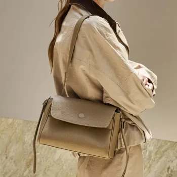 BURMINSA Luxury Genuine Leather Shoulder Bags For Women Lychee Grain Satchel Flap Crossbody Purses Commuter Office Tote Handbags