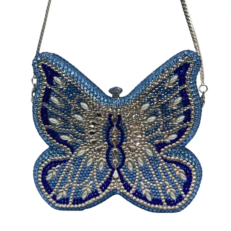 New Butterfly Diamonds Evening Bag WHTUOHENG Party Purse Blue Rhinestones Handbag Lady Luxury Crystal Clutches Wedding Bridal