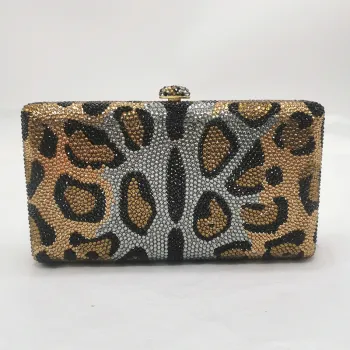 Leopard Print Women Evening Clutch Bags Diamond Dinner Purses White/Black/Gold Luxury Lady Rhinestone Party Prom Clutches Bags