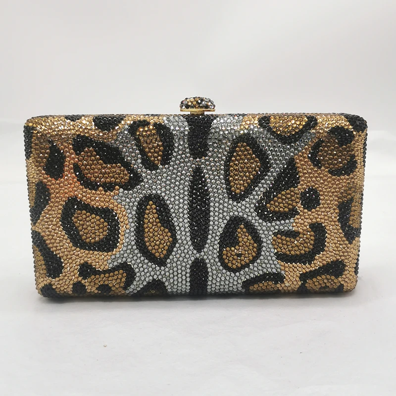 Leopard Print Women Evening Clutch Bags Diamond Dinner Purses White/Black/Gold Luxury Lady Rhinestone Party Prom Clutches Bags