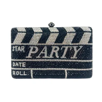 Luxury Diamond Hard Metal Clutch Handbag Crystal Evening Bag with Full Letter Embellishment for Wedding Party Ladies Clutch