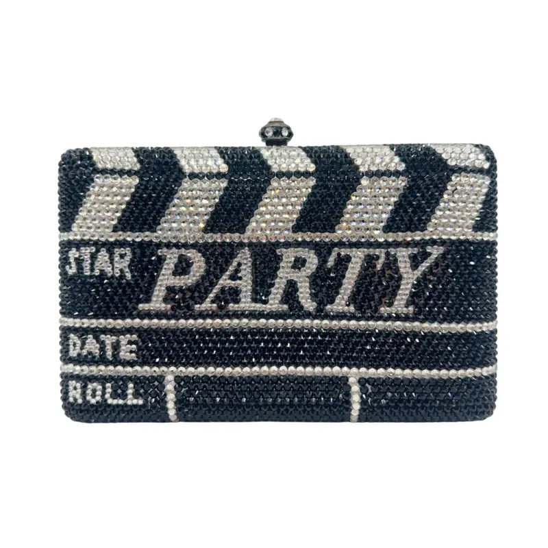 Luxury Diamond Hard Metal Clutch Handbag Crystal Evening Bag with Full Letter Embellishment for Wedding Party Ladies Clutch