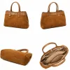 BURMINSA Genuine Leather Suede Tote Bags Women Luxury Metal Clasp Top Handle Shoulder Crossbody Bags Retro Office Work Handbags