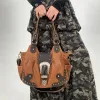 Women Handbag Brown PU Shoulder Bag Satchel Top-handle Shoulder Bag Fashion Dumpling Pack Multi-pockets Shoulder Bags