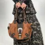 Women Handbag Brown PU Shoulder Bag Satchel Top-handle Shoulder Bag Fashion Dumpling Pack Multi-pockets Shoulder Bags