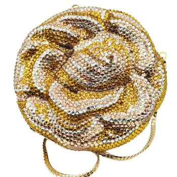Crystal Rhinestones Women Evening Clutch Bag Yellow Rose Flower Bridal Wedding Clutches Party Dinner Prom Handbag Purse Handbags