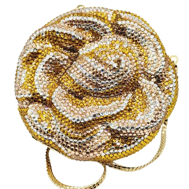 Crystal Rhinestones Women Evening Clutch Bag Yellow Rose Flower Bridal Wedding Clutches Party Dinner Prom Handbag Purse Handbags