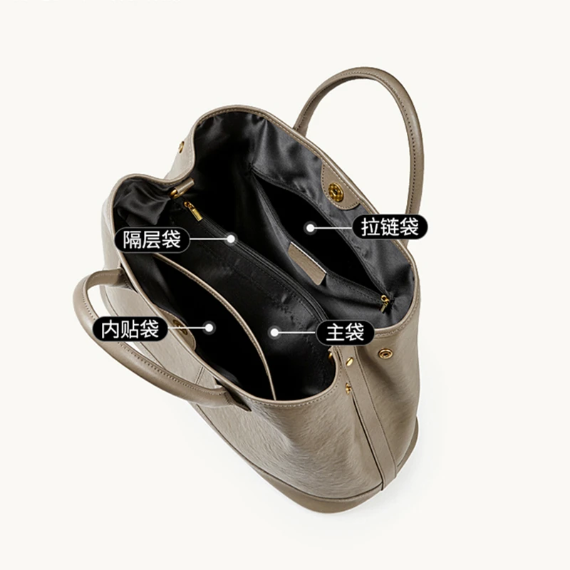 BURMINSA Genuine Cowhide Leather Women Tote Bags Vintage Luxury Large Work Shoulder Crossbody Handbags Business Commuter Purses