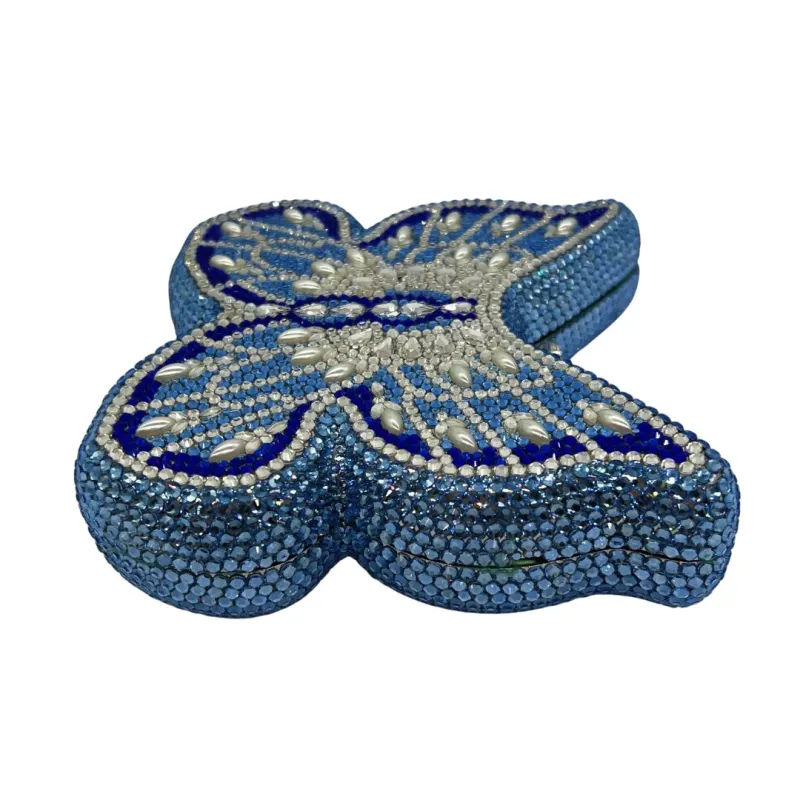 New Butterfly Diamonds Evening Bag WHTUOHENG Party Purse Blue Rhinestones Handbag Lady Luxury Crystal Clutches Wedding Bridal