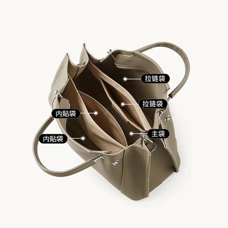 BURMINSA Vintage Genuine Leather Tote Bags For Women Large Capacity Shopper Handbags Casual Daily Work Shoulder Crossbody Bags