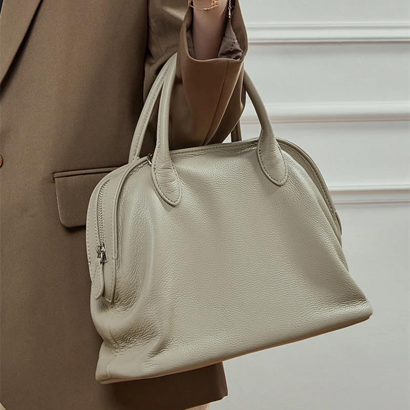 Burminsa Cowhide Genuine Leather Large Shell Tote Handbags For Women 2025 Luxury Designer Office Ladies Shoulder Crossbody Bags