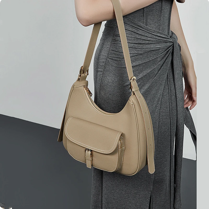 Burminsa Natural Cow Genuine Leather Underarm Shoulder Bags For Women 2026 Luxury Designer Crossbody Purses Hobo Ladies Handbags