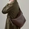 BURMINSA Luxury Genuine Leather Bucket Shoulder Bags For Women Designer Hobo Crossbody Purse Large Capacity Work Ladies Handbags