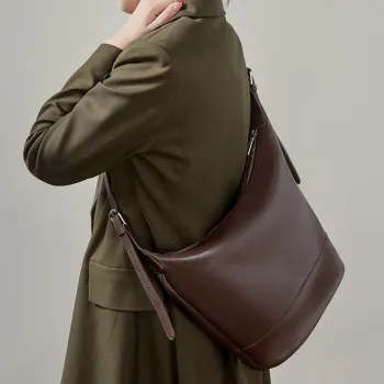BURMINSA Luxury Genuine Leather Bucket Shoulder Bags For Women Designer Hobo Crossbody Purse Large Capacity Work Ladies Handbags