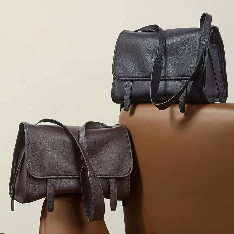 BURMINSA Genuine Cowhide Leather Satchel Bags Women Luxury Designer Vintage Crossbody Shoulder Bags Work Office Tote Handbags