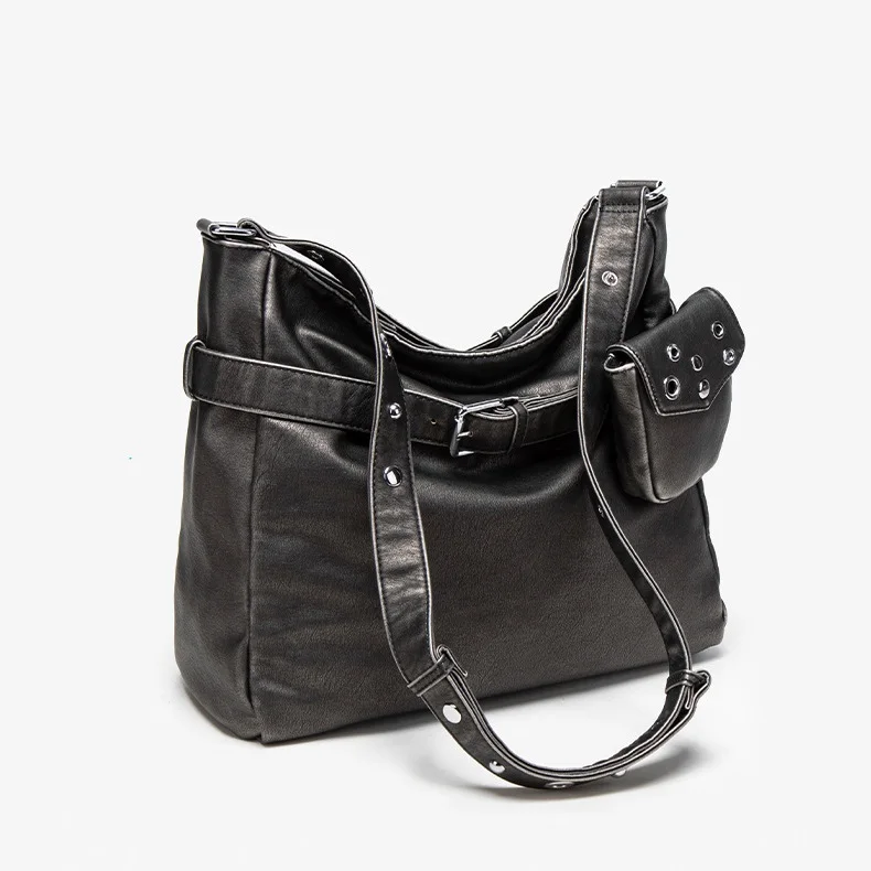 Venn Angel Handbag Soft Leather Shoulder Bag for Women Large Casual Shoulder Bag with Small Bag Vintage Belt Buckle Handbag