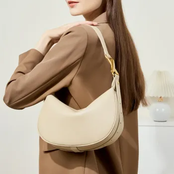 Burminsa Cowhide Genuine Leather Underarm Shoulder Bags For Women 2026 Luxury Designer Crescent Purses Half Moon Ladies Handbags