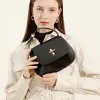 BURMINSA Genuine Leather Half Moon Bags For Women Luxury Designer Shoulder Crossbody Bags Elegant Top Handle Purses Office Lady