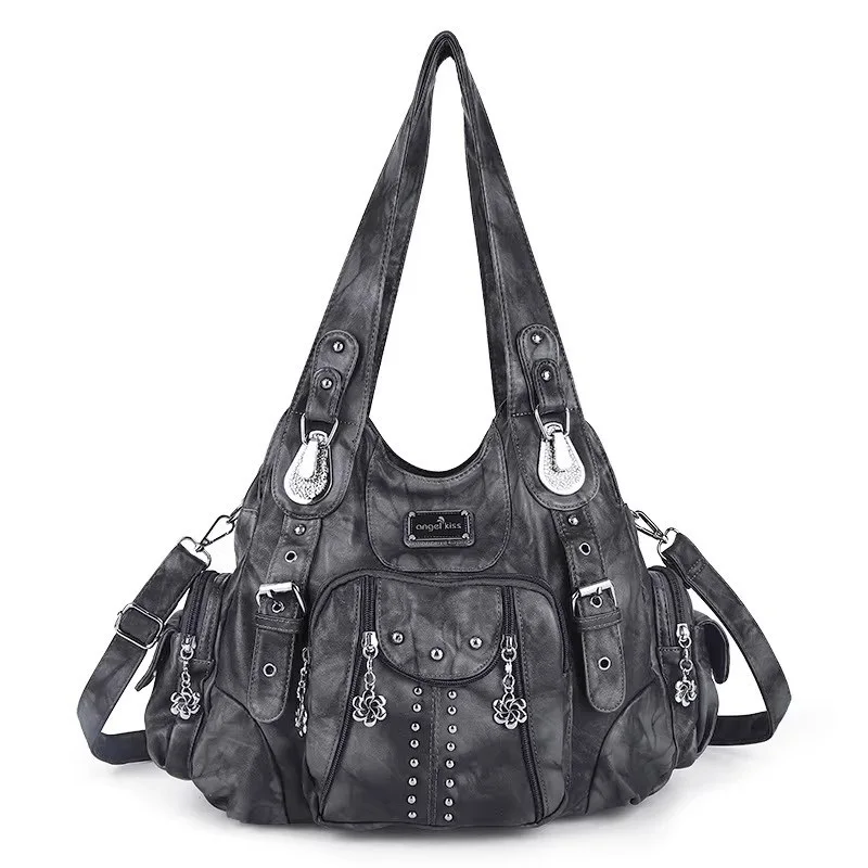 Angel Kiss Women's Fashion Shoulder Bag PU Leather Handbag Large Capacity Satchel Vintage Female Shoulder Bag Phone Pouch