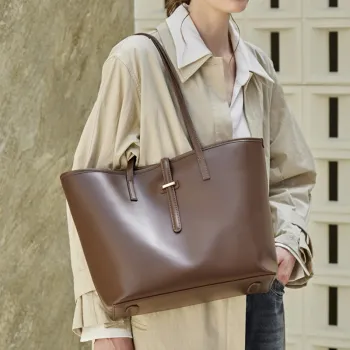 BURMINSA 2 Pcs/Set Genuine Leather Tote Bags For Women Minimalist Shoulder Purse Large Capacity Office Commuter Shopper Handbags