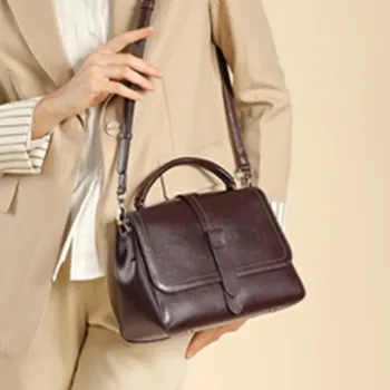Burminsa Cowhide Genuine Leather Shoulder Bags For Women 2026 Luxury Designer Wide Strap Crossbody Satchel Work Ladies Handbags