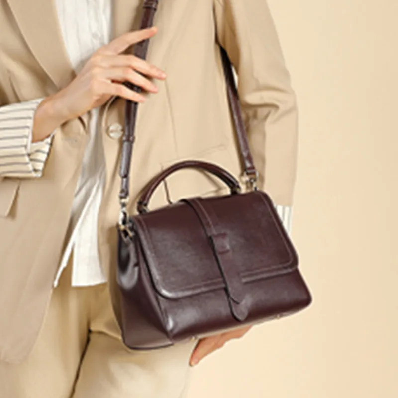 Burminsa Cowhide Genuine Leather Shoulder Bags For Women 2026 Luxury Designer Wide Strap Crossbody Satchel Work Ladies Handbags