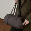 BURMINSA Luxury Genuine Leather Boston Shoulder Bags For Women 2026 Elegant Designer Satchel Tote Purse Office Underarm Handbags