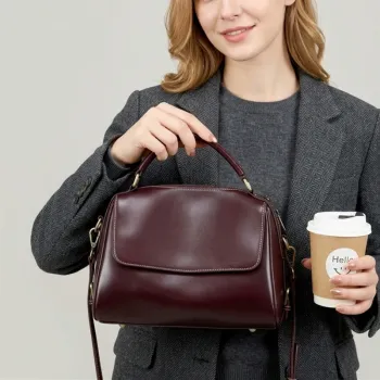 BURMINSA Luxury Genuine Leather Satchel Handbags Women Designer Cowhide Office Work Purses Retro Pillow Shoulder Crossbody Bags