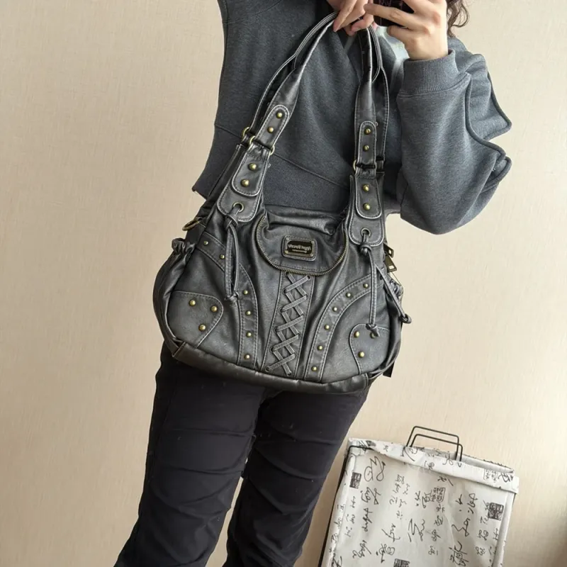 Fashion Small Women's Shoulder Bag Top-Handle PU Leather Satchel Handbag with Phone Pouch And Multi-Pockets Dumpling Pack Style