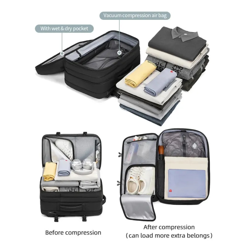 Backpack with Anti-Theft Vacuum Compression Travel Backpack,Expandable Backpacks with Pump for Airplanes