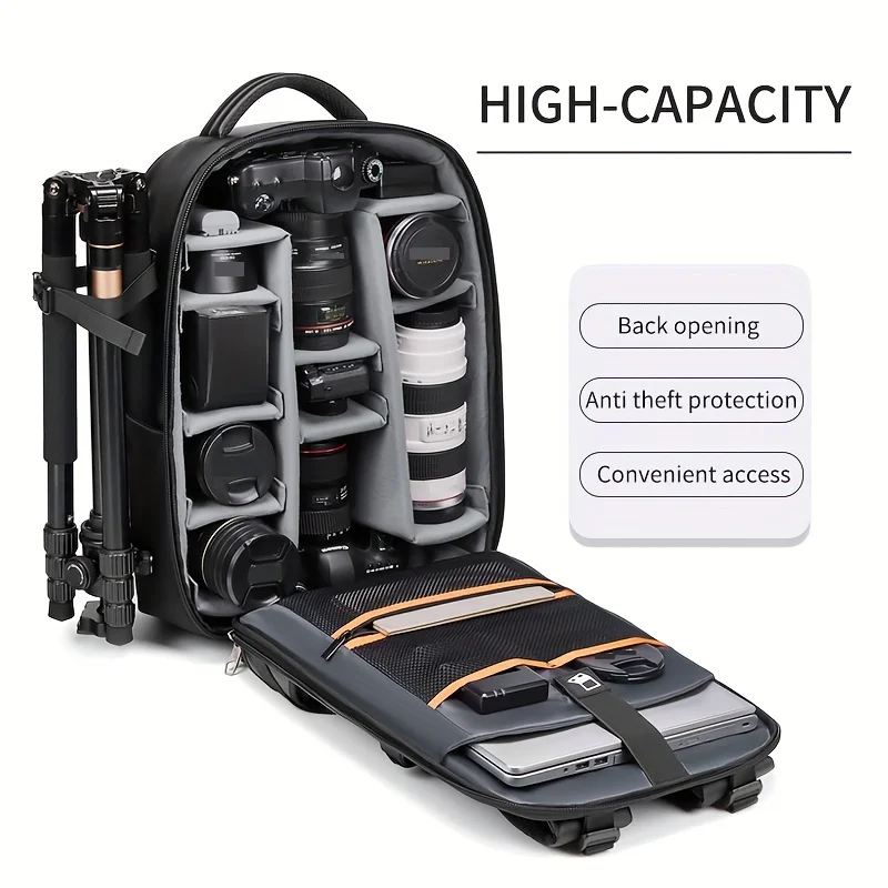 1pc Professional Travel Camera Backpack - Hiking Daypacks with Tripod Bracket, Detachable Anti-theft Passport Lock, Fits 17 In