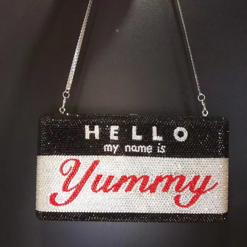 YUMMY HELLO Rhinestone Evening Bags Clutches Formal Dinner Crystal Clutch Purses White/Black Women Diamond Bridal Phone Handbags