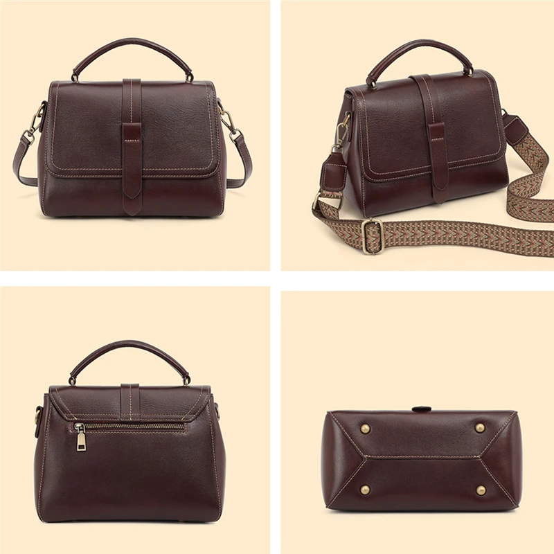 Burminsa Cowhide Genuine Leather Shoulder Bags For Women 2026 Luxury Designer Wide Strap Crossbody Satchel Work Ladies Handbags