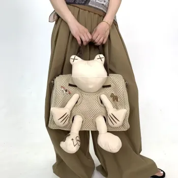 Venn Angel Nylon Women's Handbag Large Fashion Mesh Spliced Shoulder Bag with Bear Doll Design Crossbody Style for Women