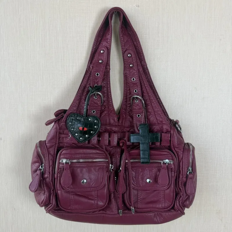 Vintage Bag Women Wine Handbags Satchel Top-handle Handbag PU Shoulder Bag Fashion Dumpling Pack Multi-pockets Shoulder Bags