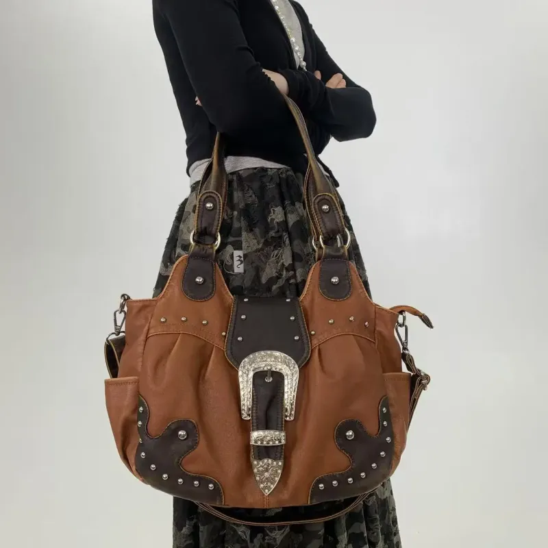 Women Handbag Brown PU Shoulder Bag Satchel Top-handle Shoulder Bag Fashion Dumpling Pack Multi-pockets Shoulder Bags