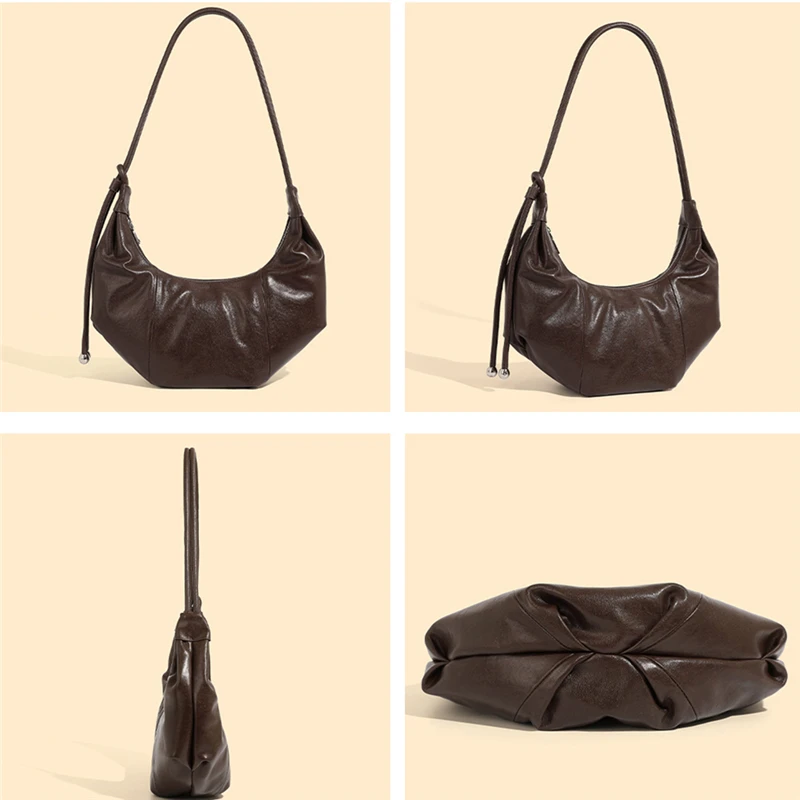 Burminsa Vintage Genuine Leather Crescent Underarm Shoulder Bags For Women 2026 Luxury Designer Crossbody Hobo Ladies Handbags