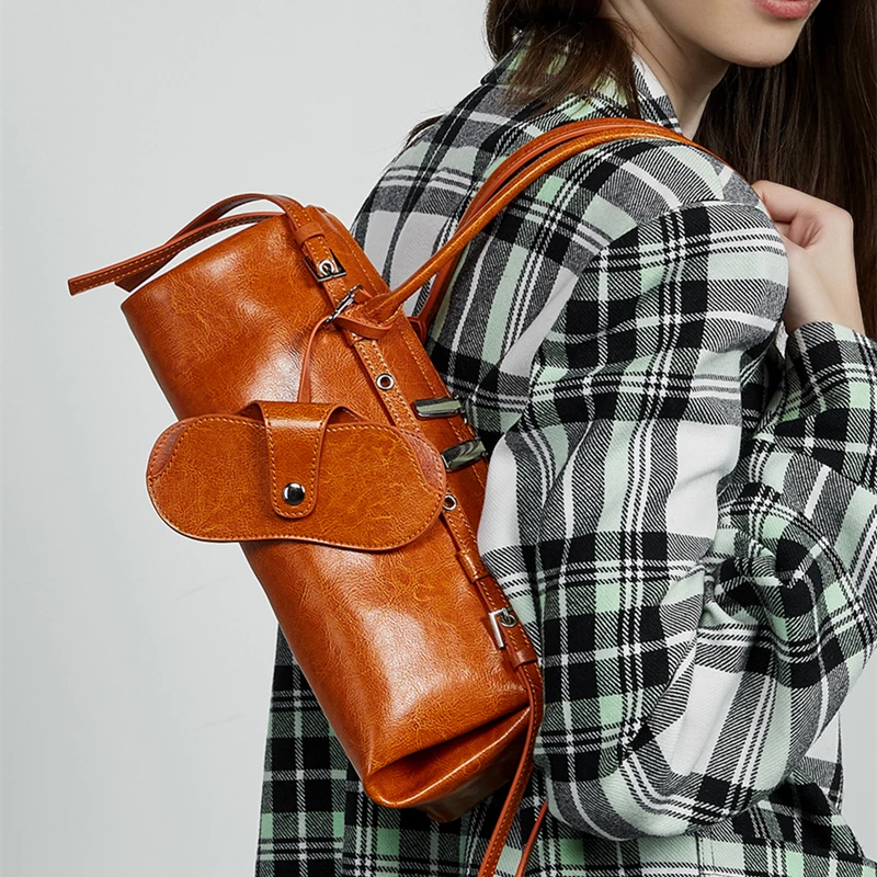 BURMINSA Luxury Genuine Leather Underarm Shoulder Bags For Women Retro Designer Cowhide Boston Tote Purse Office Ladies Handbags