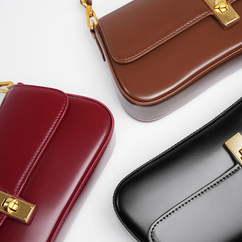 BURMINSA Luxury Genuine Leather Underarm Shoulder Bags Women Elegant Square Small Crossbody Handbags Party Wedding Gift Purses