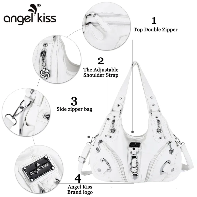 Angel kiss Women Handbags Fashion Shoulder Bag Large Black Tote Top-handle Shopping Pack Multiple Pockets Satchel Lady Purse