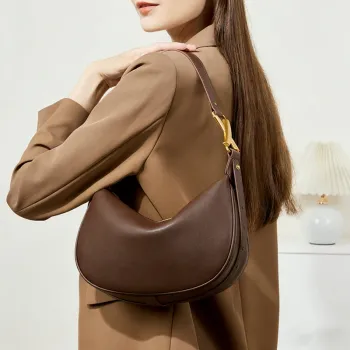 Burminsa Cowhide Genuine Leather Underarm Shoulder Bags For Women 2026 Luxury Designer Crescent Purses Half Moon Ladies Handbags
