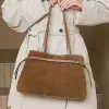 Burminsa Suede Cow Genuine Leather Large Shoulder Tote Bags For Women 2026 Luxury Designer Bucket Shopper Office Ladies Handbags