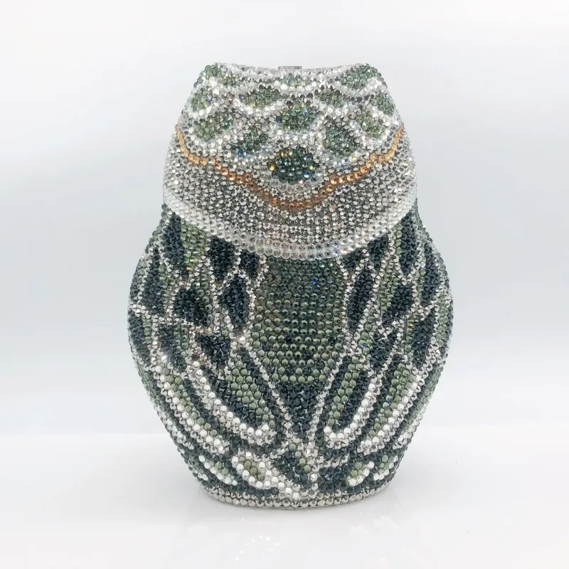 WHTUOHENG Diamond Owl Evening Bag Purse Women's Luxury Crystal Wedding Purse Gold/White Rhinestone Party Prom Handbag Minaudiere