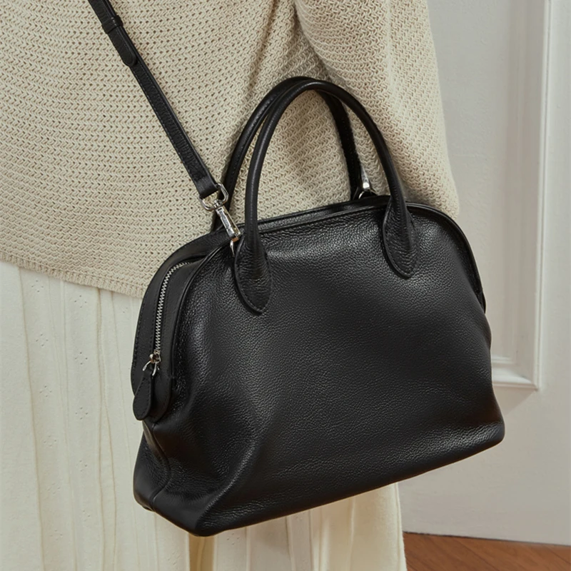 Burminsa Cowhide Genuine Leather Large Shell Tote Handbags For Women 2025 Luxury Designer Office Ladies Shoulder Crossbody Bags