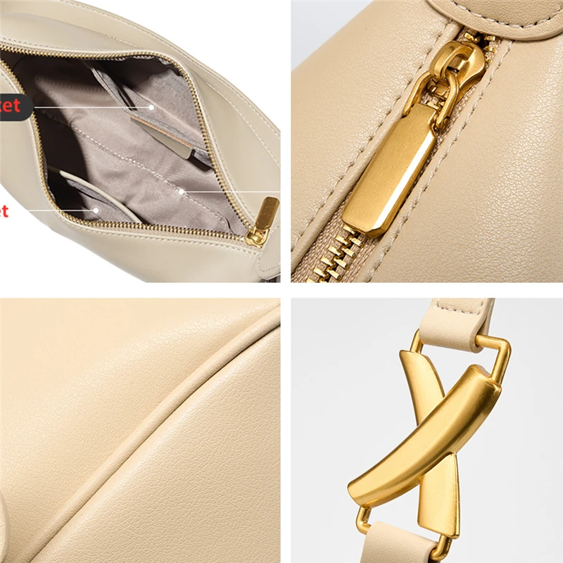 Burminsa Cowhide Genuine Leather Underarm Shoulder Bags For Women 2026 Luxury Designer Crescent Purses Half Moon Ladies Handbags