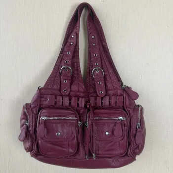 Vintage Bag Women Wine Handbags Satchel Top-handle Handbag PU Shoulder Bag Fashion Dumpling Pack Multi-pockets Shoulder Bags